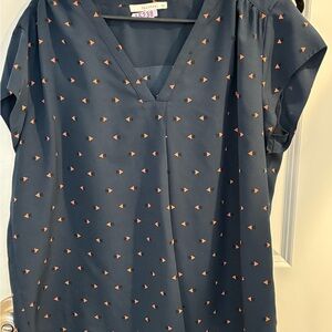 Fun 2 Fun Navy Blouse with Orange Triangles
